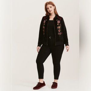 Torrid Floral Embroidered Black Velour Jacket Size 3